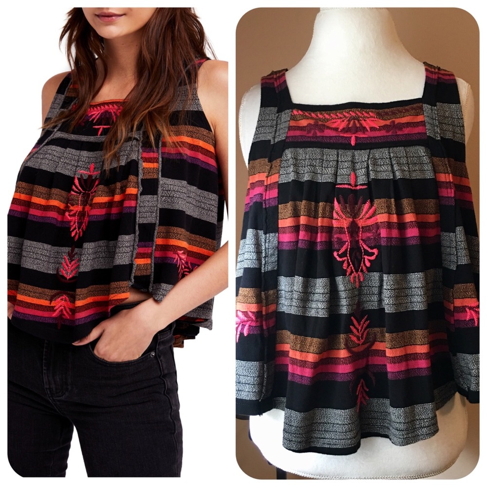 Free People Vintage Stripe Swing Tank Black Combo